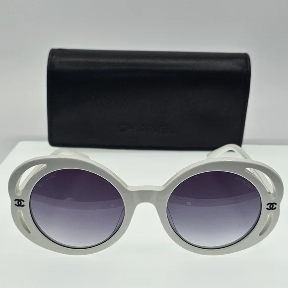 Chanel white round sunglasses Chanel logo 71582A s1255 3N - Picture 16 of 16